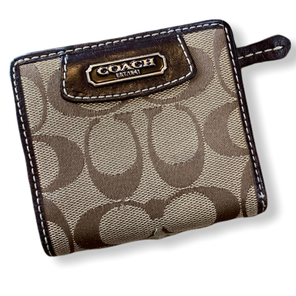 Coach Mini Signature in tan/brown with pink leather interior